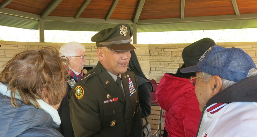 Lt. Gen. Antonio Aguto greeting people after the ceremony