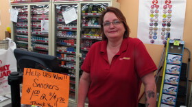 Geary, Oklahoma, Family Dollar manager Jacquie Hogue running the register in her store.