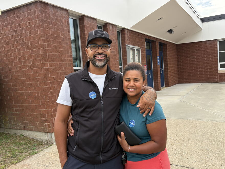 Leonel Fortes and his wife Elisabeth, both of Pawtucket. Elisabeth recently became a citizen, and it is her first time voting. PAUL SINGER/OCEAN STATE MEDIA