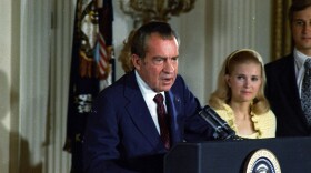 President Richard Nixon's farewell to his cabinet and members of the White House staff.