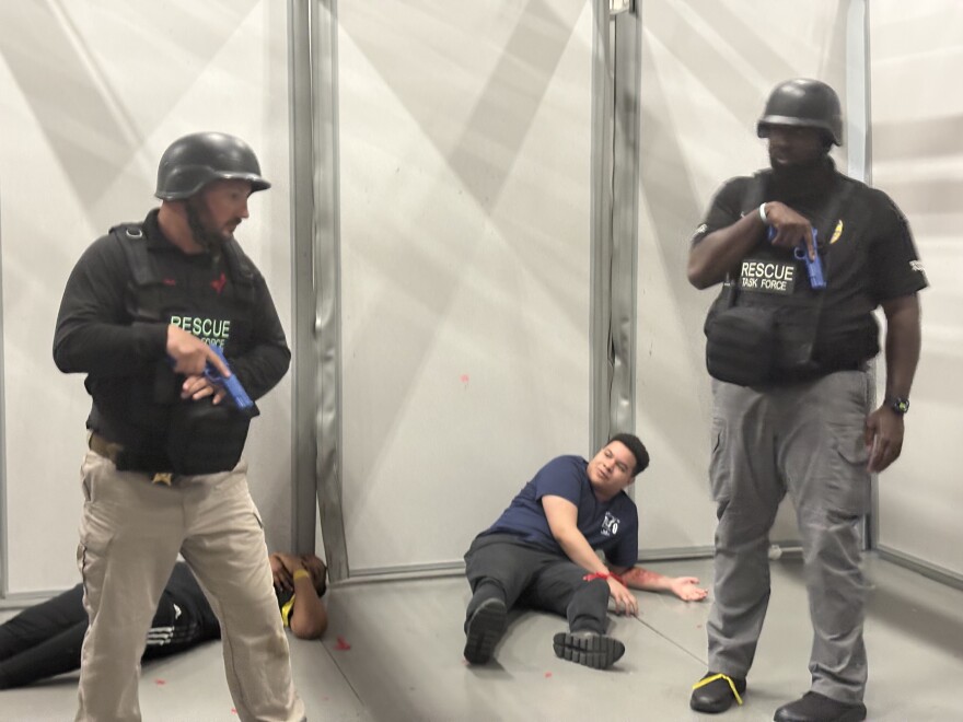 Law enforcement partake in a high intensity training exercise preparing them for active shooter situations