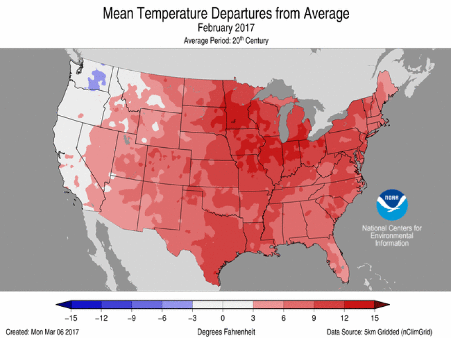 February 2017 was the second-warmest February on record, according to NOAA.