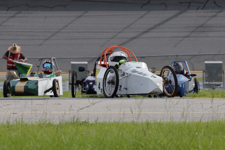 EV racers pilkoted by high school students during the FPL Electrathon race at the Sebring International Raceway in Sebring, Fl. on May 17, 2025.