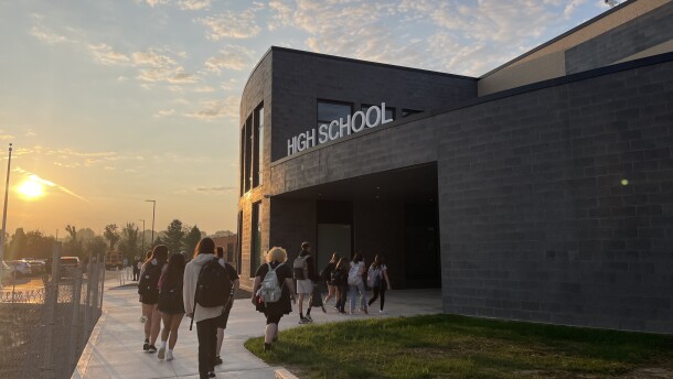 Students walking inside Cloverleaf High School at Cloverleaf Local School District in Medina County.