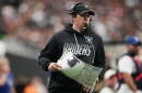 Las Vegas Raiders head coach Klint Kubiak watches during the second half of an NFL football game against the Kansas City Chiefs in Las Vegas, Sunday, Oct. 4, 2026. (AP Photo/Rick Scuteri)