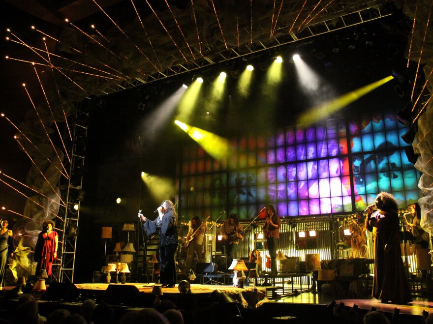The cast of the Cleveland Play House production of <em>One Night with Janis Joplin</em>. Over a dozen singers and band members come together to celebrate the queen of rock 'n' roll.