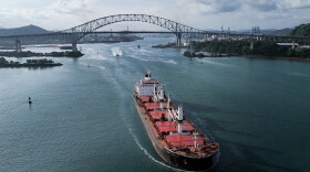 A cargo ship transits the Panama Canal after authorities announced a reduction to daily transits due to forecasts of El Niño conditions in Panama City, Friday, July 24, 2026.