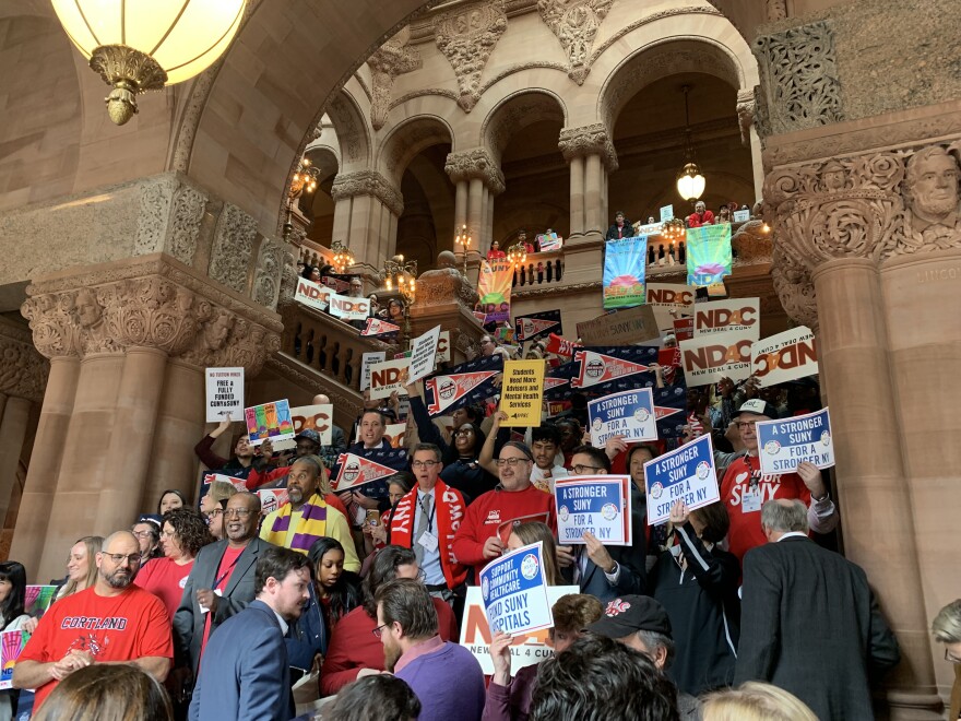 Students and advocates for public higher education rally at the New York State Capitol 