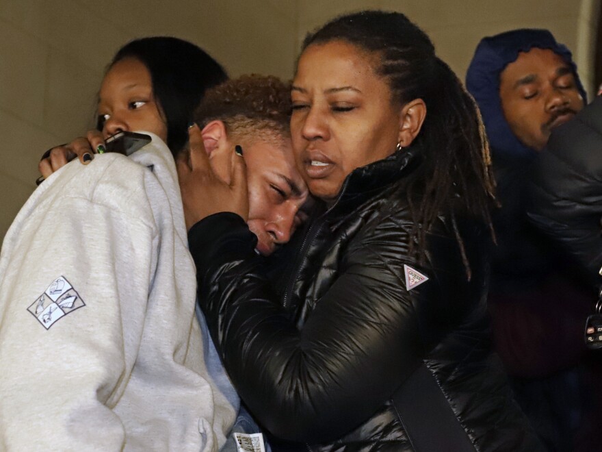 Supporters of Antwon Rose II, leave the courthouse after hearing the verdict of not guilty for Michael Rosfeld, a former police officer in East Pittsburgh, Pa.