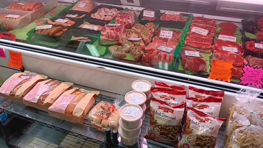 A view of some of the meats sold by Niagara Sausage Company, where Senator Chuck Schumer visited Monday, May 4, 2026 to introduce a bill he says will lower the cost of meat products for consumers and help local farmers.