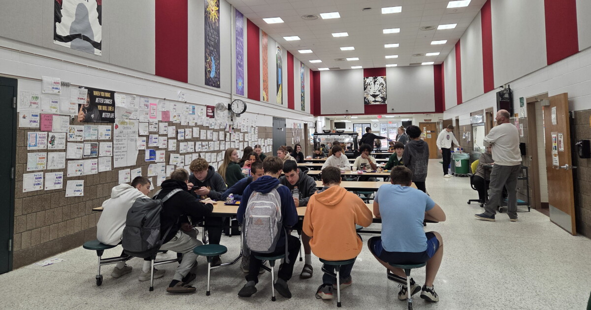 The Nevis Public School cafeteria is a busy place during the staggered lunch times between 11 a.m. and 1 p.m. school days. When not in use, a section of the cafeteria is used as a makeshift classroom.