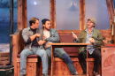 Shaw (Alex Dagg, right)  bullied and intimidated Dreyfuss (Cody Farkas, center), with Scheider (Sean Fleming, left) playing peacekeeper.