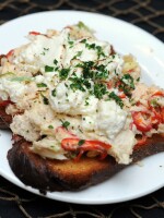With local cod so scarce, Chef Toby Hill of Lyric Restaurant in Yarmouth Port, Mass., tries out a dogfish salad — served here with garlic aioli on toast — instead. Dogfish is still plentiful in New England waters, but wholesale fisheries say there's not much demand for it in the U.S.
