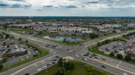 Intersection of North Fairfield and Pentagon Roads in Beavercreek. Fairfield Mall is in the background.