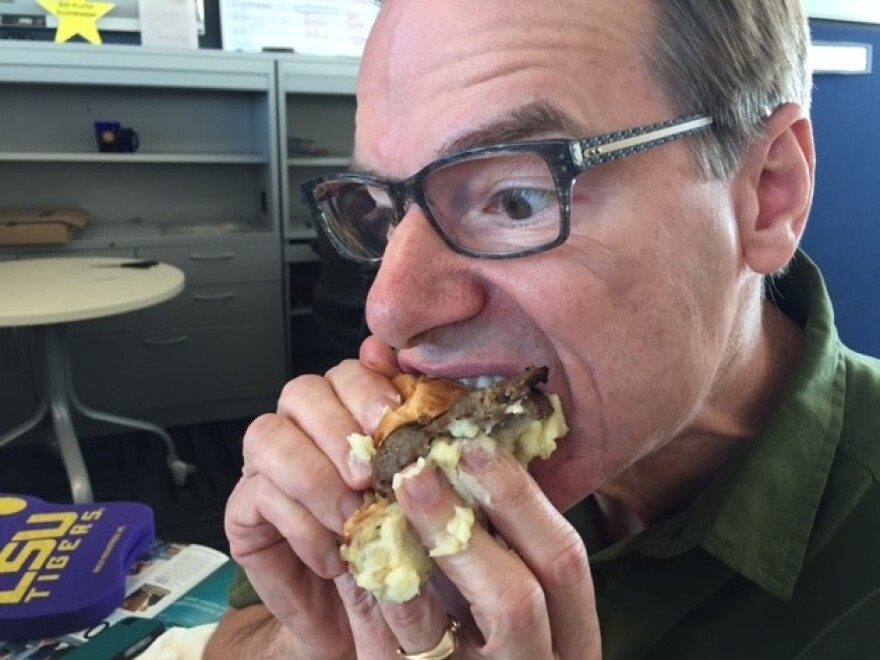 Even Robert's patented Double Eagle Sandwich Grip cannot contain the mashed potatoes.