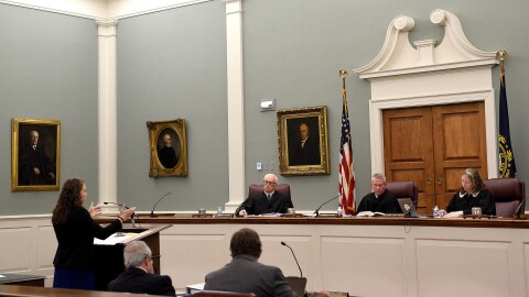 Audriana Mekula, an attorney with the New Hampshire Department of Justice, makes her case to the New Hampshire Supreme Court during oral arguments on Mar. 26, 2026