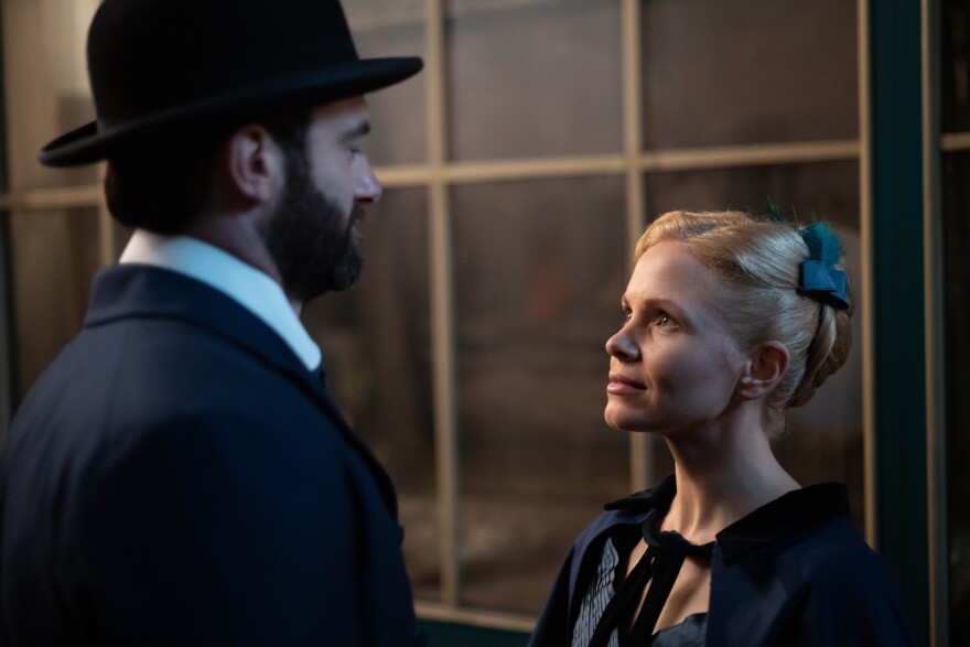 Shown from left to right: Stuart Martin as William "The Duke" Wellington and Kate Phillips as Eliza Scarlet