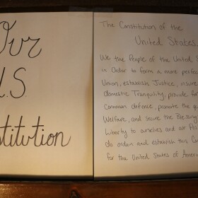 The United States Constitution as copied by folks at the Bee Well Mead and Cider House in Bellaire (Photos : Austin Rowlader / IPR News)