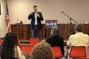 NY23 Democratic Party and Working Families Party candidate Aaron Gies speaks to town hall attendees in Campbell. Photo credit Natalie Abruzzo