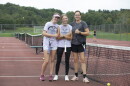 Teri Evans, right, coaches her daughters Cara, left, and Anna, center, on the Montrose girls tennis team. Cara won the Class 2A state championship last season and hopes for a repeat this year.