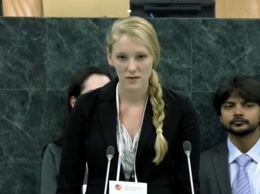 Amanda Tomlinson speaks before the United Nations General Assembly