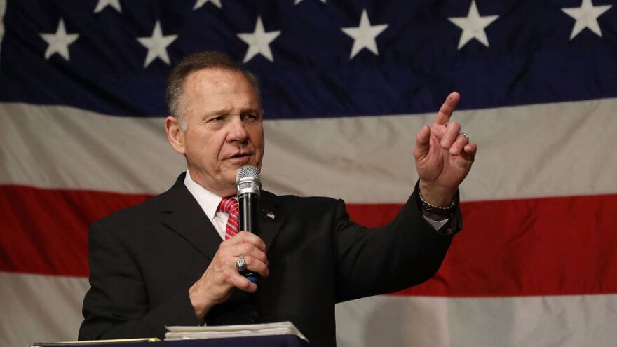 Alabama Republican Seante nominee Roy Moore speaks during a campaign event earlier this week.