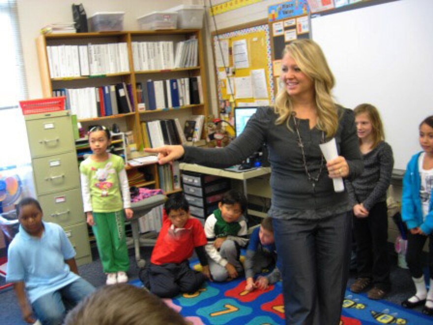 2nd grade teacher Kim Fox integrates fun into her class lessons at North Godwin Elementary in Wyoming, Michigan.