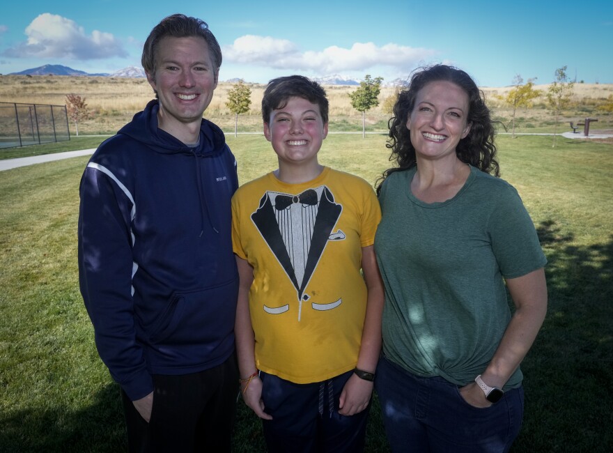 From left, Rep. Anthony Loubet, Oliver Loubet and Kira Loubet stand for a photo at Lodestone Park in Kearns on Friday, Oct. 13, 2023.