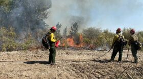 In this file photo, firefighters respond to the Moonstruck Fire, which was contained in early September 2021 near Lake Lowell in Canyon County. (Courtesy of the Bureau of Land Management)