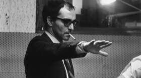 French film director Jean-Luc Godard during the filming of 'Sympathy For the Devil' (aka 'One Plus One'), featuring the Rolling Stones.  (Larry Ellis/Express/Getty Images)