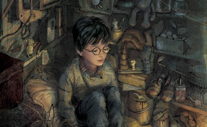 Harry Potter, crowded into the cupboard under the Dursleys' stairs.