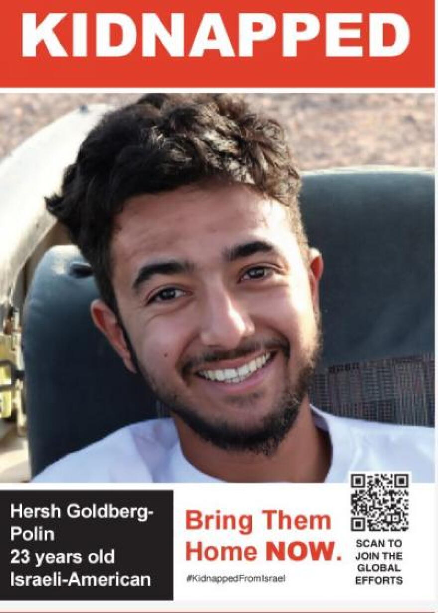 A poster circulated during the hostage crisis shows Hersh Goldberg-Polin, an American-Israeli who was abducted by Hamas-led militants at the Nova Music Festival on Oct. 7, 2023. He was killed in captivity nearly 11 months later.