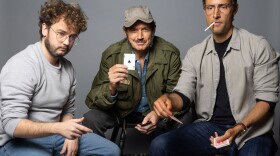 Will Block stars as Richard Dreyfuss, Gildart Jackson is featured as Robert Shaw and Adam Poole is Roy Scheider in the Ensemble Theater Company production of The Shark is Broke, which runs through February 22.