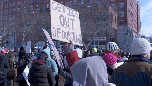 Bloomington residents gathered outside City Hall last Friday to protest actions by Immigration and Custom Enforement officials.