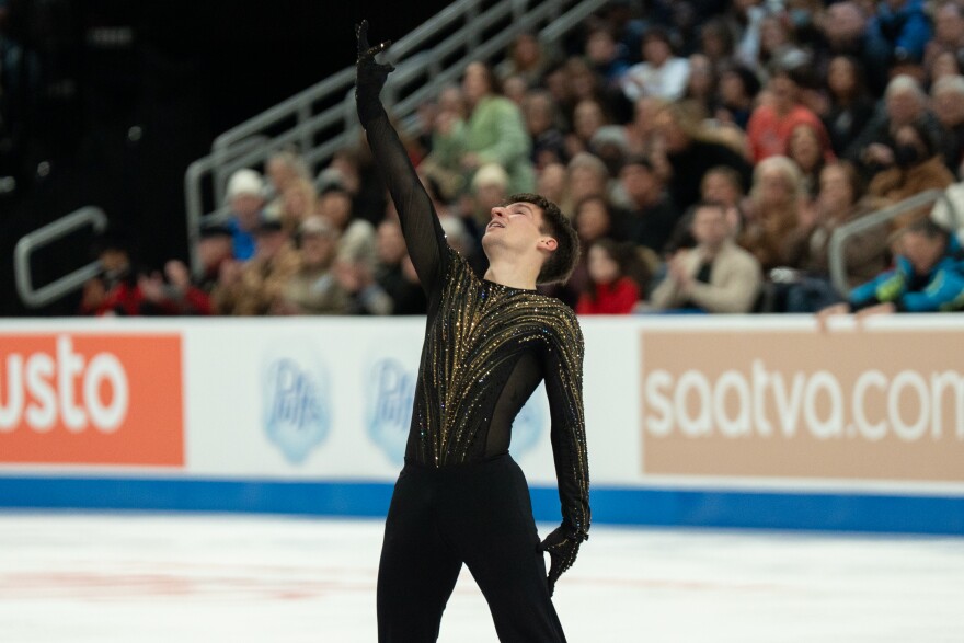 Andrew Torgashev competes in the men’s free skate during the 2026 U.S. Figure Skating Championships at the Enterprise Center on Saturday, Jan. 10, 2026, in St. Louis’ Downtown West neighborhood.