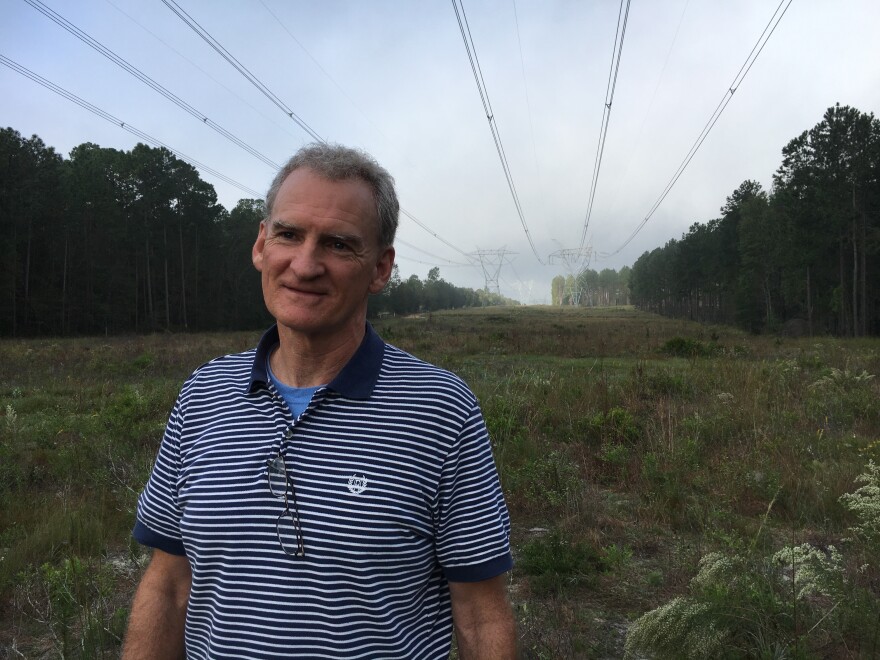 Georgia Power wildlife biologist Jim Ozier, standing under transmission lines running from Plant Hatch. The areas under power lines are good for plants and animals that need sun, Ozier says.
