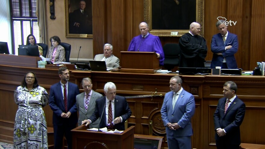 Members of the Senate Finance Constitutional Subcommittee reveal the findings of the Interim Report of Findings and Recommendations on the $1.8 Billion Discrepancy in Treasury Balances and Certain Other Matters on April 16, 2024.