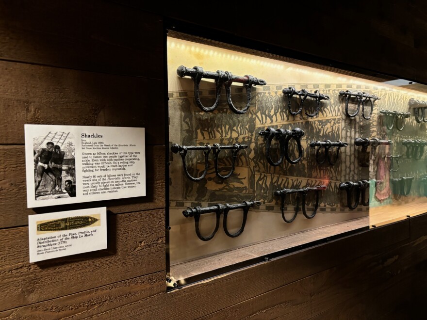 The iron shackles recovered from the Henrietta Marie that are on display in the new exhibit.