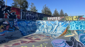  One of the graffiti murals on a ramp at Bobs shows a group of friends hanging out, drinking beer, grilling, and playing pranks on each other—all common activities at the skatepark. 