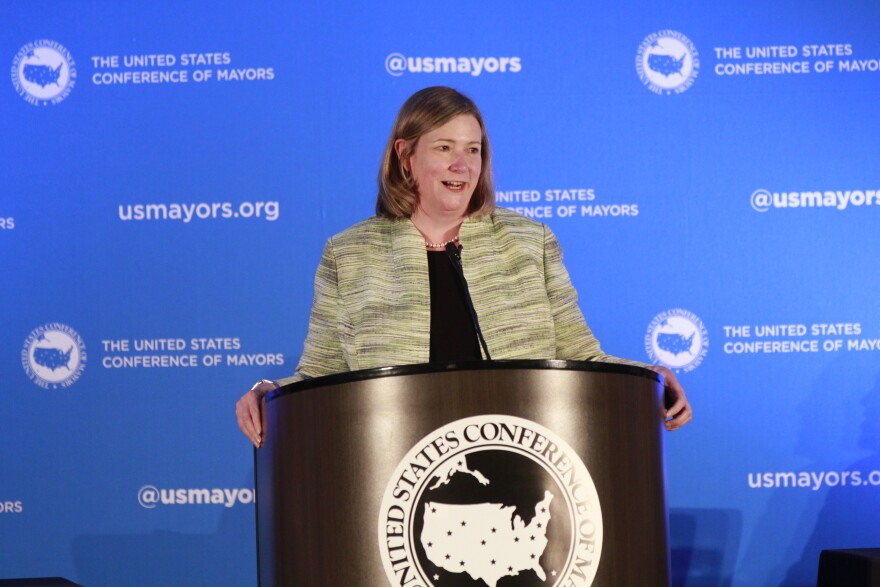 Dayton Mayor Nan Whaley at the U.S. Conference of Mayors meeting in Columbus on July 13, 2021.