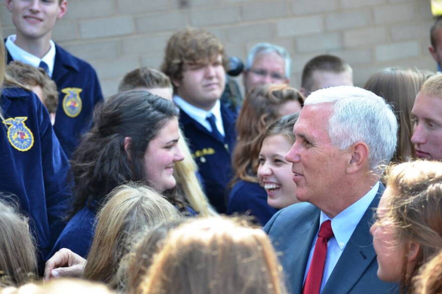 Gov. Mike Pence greets FFA delegates at the organization's national headquarters Wednesday.