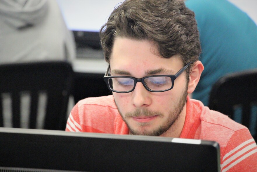 Taylor Howell works on a Java coding assignment in Lisa Whallon's class at Olathe Northwest High School.