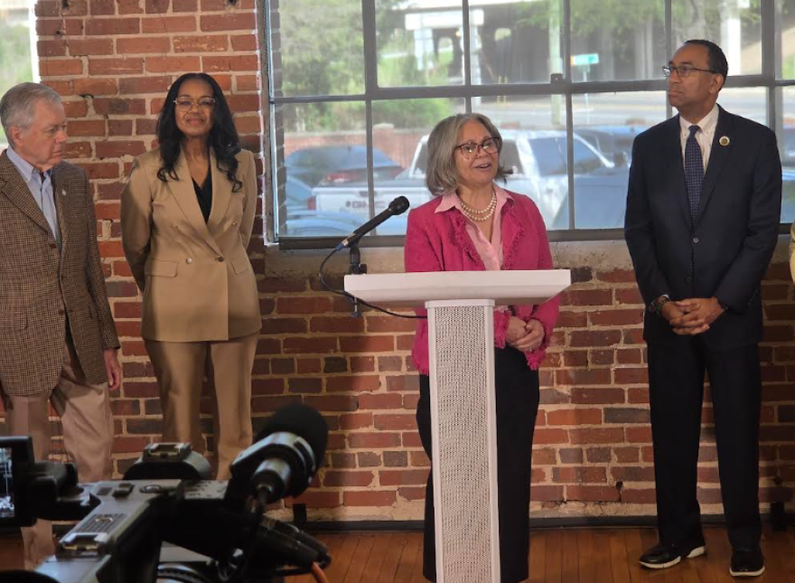 Charlotte Mayor Vi Lyles spoke Monday at the opening of the North Carolina Department of Transportation’s new community engagement center about the Interstate 77 toll lane project.