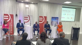 Candidates for Florida's 20th Congressional district at a candidate forum hosted by the Urban League of Broward County. From left to right, Former Congresswoman Sheila Cherfilus-McCormick, Former Broward County Mayor Dale Holness, Rod Joseph, Elijah Manley, and Congresswoman Debbie Wasserman Schultz.