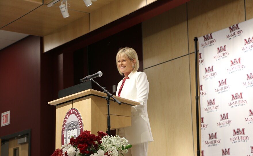 McMurry's new president speaking at the event