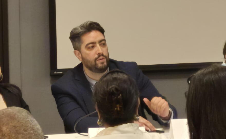 Assemblymember Jonathan Rivera, D-Buffalo, speaks during the SOMOS New York Conference in April 2026.