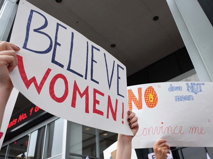 Activists participate in the Take Back The Workplace March and #MeToo Survivors March & Rally on Nov. 12, 2017, in Hollywood, Calif. A new survey offers the first set of nationwide data on prevalence, showing that the problem is pervasive and women are most often the victims.