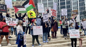 More than 50 people gathered in Indianapolis Tuesday to demand US officials stop funding Israel’s military and pressure the country to end airstrikes in Gaza.