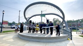 Nancy Townsend, left, joined city leadership to open the McKinnie Commons pocket park to the public in June.