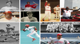 Cincinnati Reds MVPs, clockwise from top left: Johnny Bench; Frank Robinson; Pete Rose; George Foster; Frank McCormick (center); Joey Votto; Barry Larkin; Ernie Lombardi; Joe Morgan; and Bucky Walters